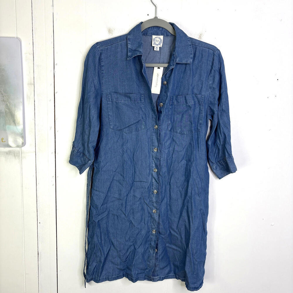 Francescas Blue Rain Dress Womens Extra Small Tie Waist Country Chambray Western